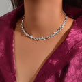 Punk rock style silver link chain collar necklace for gothic fashion and music festivals