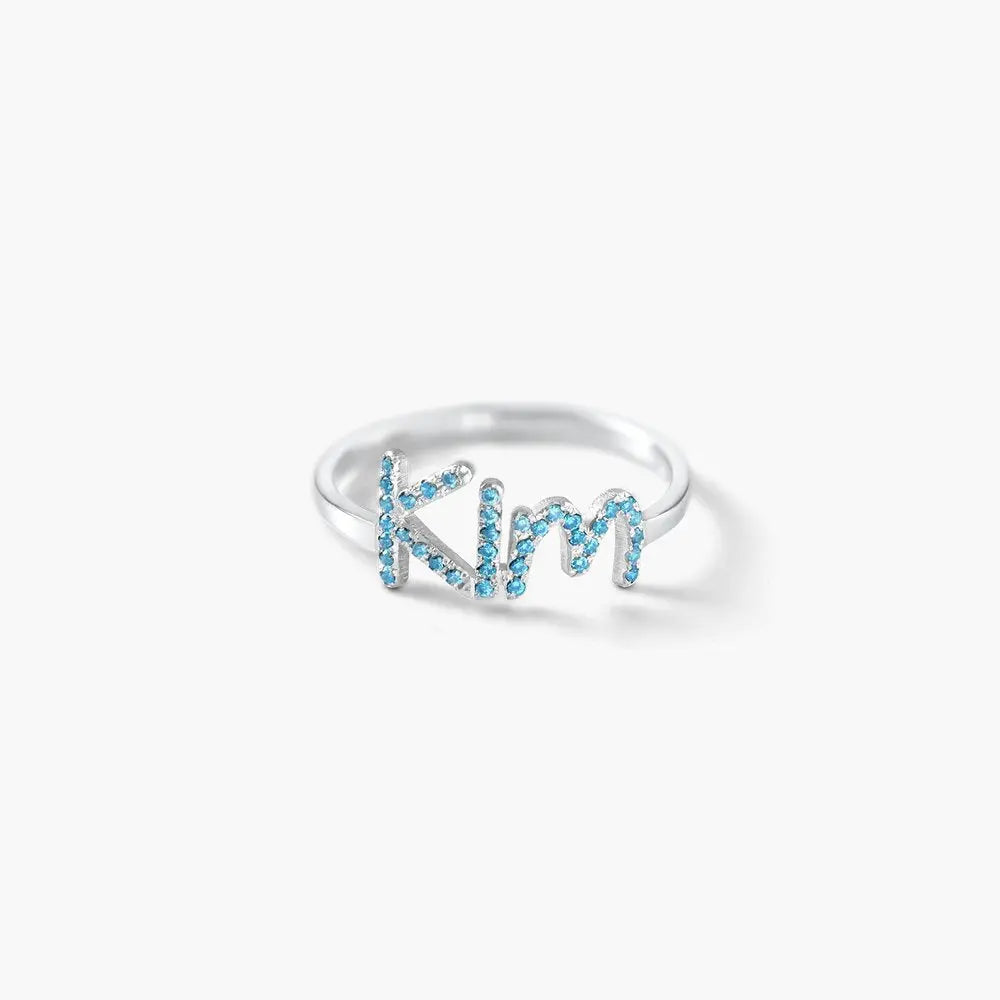 Personalized 925 sterling silver name ring featuring a sparkling Swarovski stone in an elegant custom design — view 3