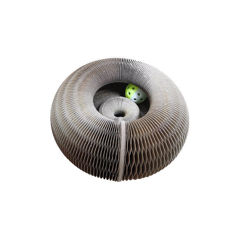 Magic Claw Haven foldable cat scratcher made of corrugated paper with an included play bell — view 2