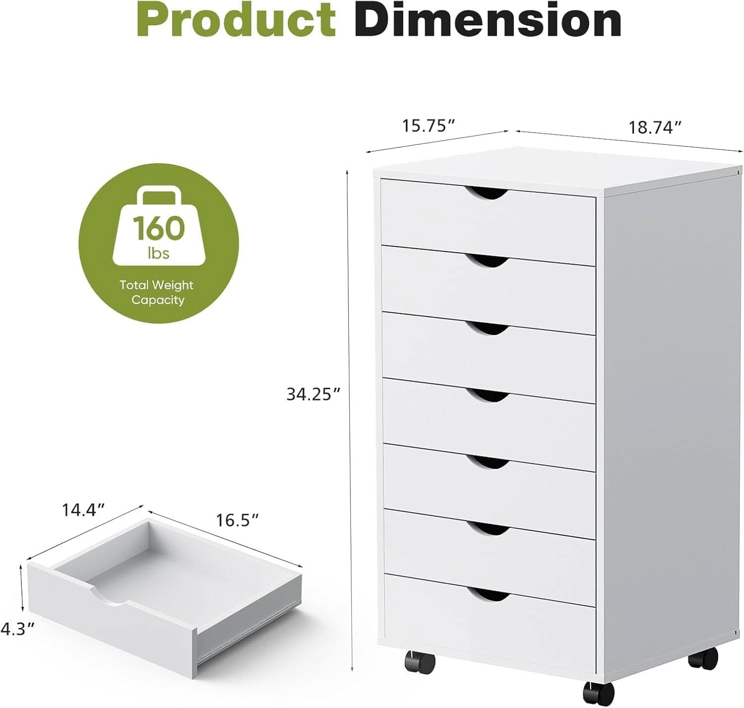 Heavy duty white seven drawer storage chest with lockable caster wheels and smooth modern minimalist design — view 2