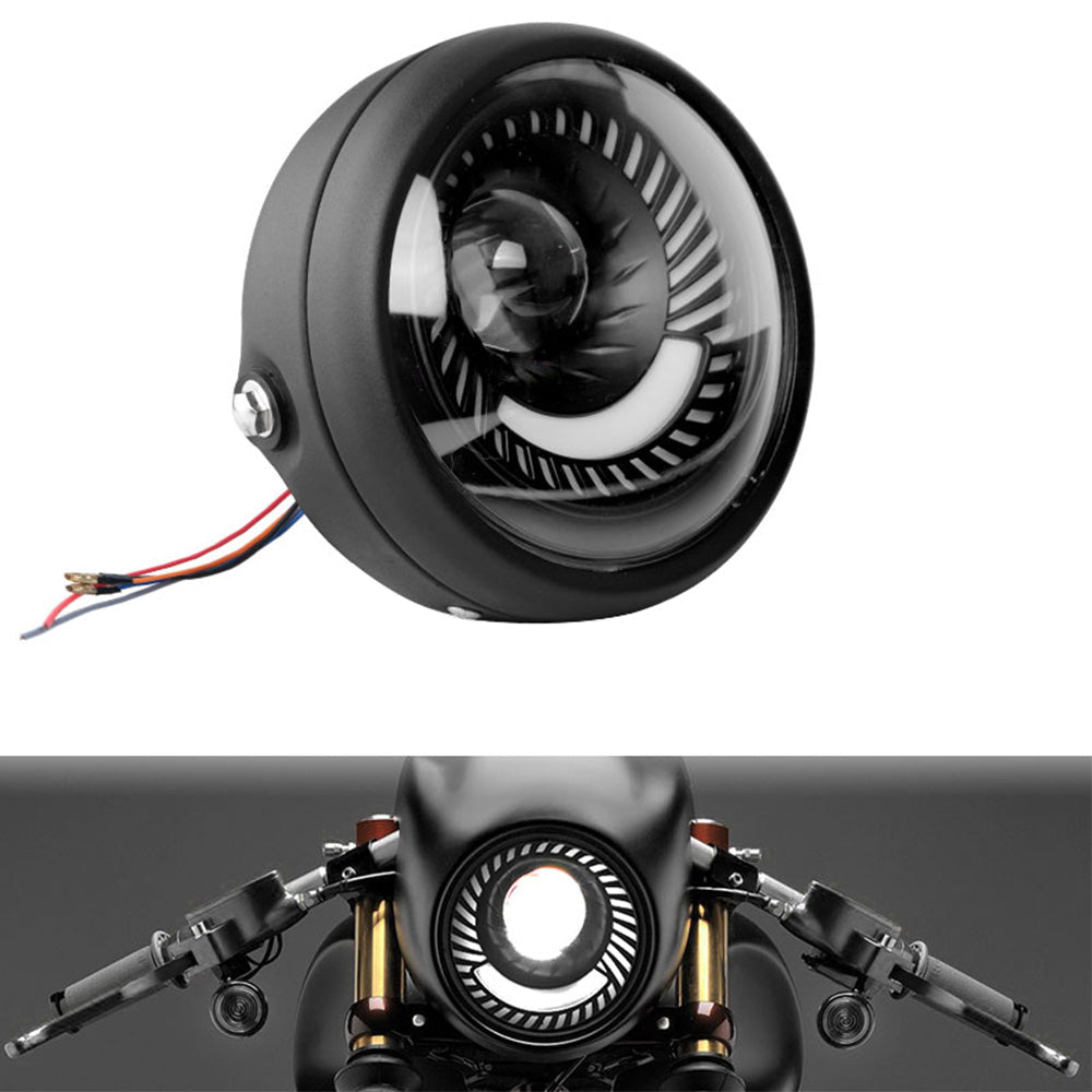 6.5-inch round motorcycle LED headlight with durable black metal housing and bright white beam — view 2