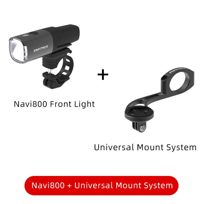 Black aluminum alloy Navi800 smart bicycle front light with handlebar mount and clear reflector — view 4