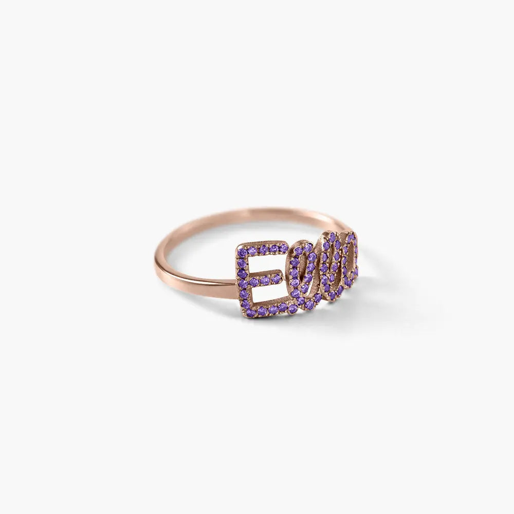Personalized 925 sterling silver name ring featuring a sparkling Swarovski stone in an elegant custom design — view 4