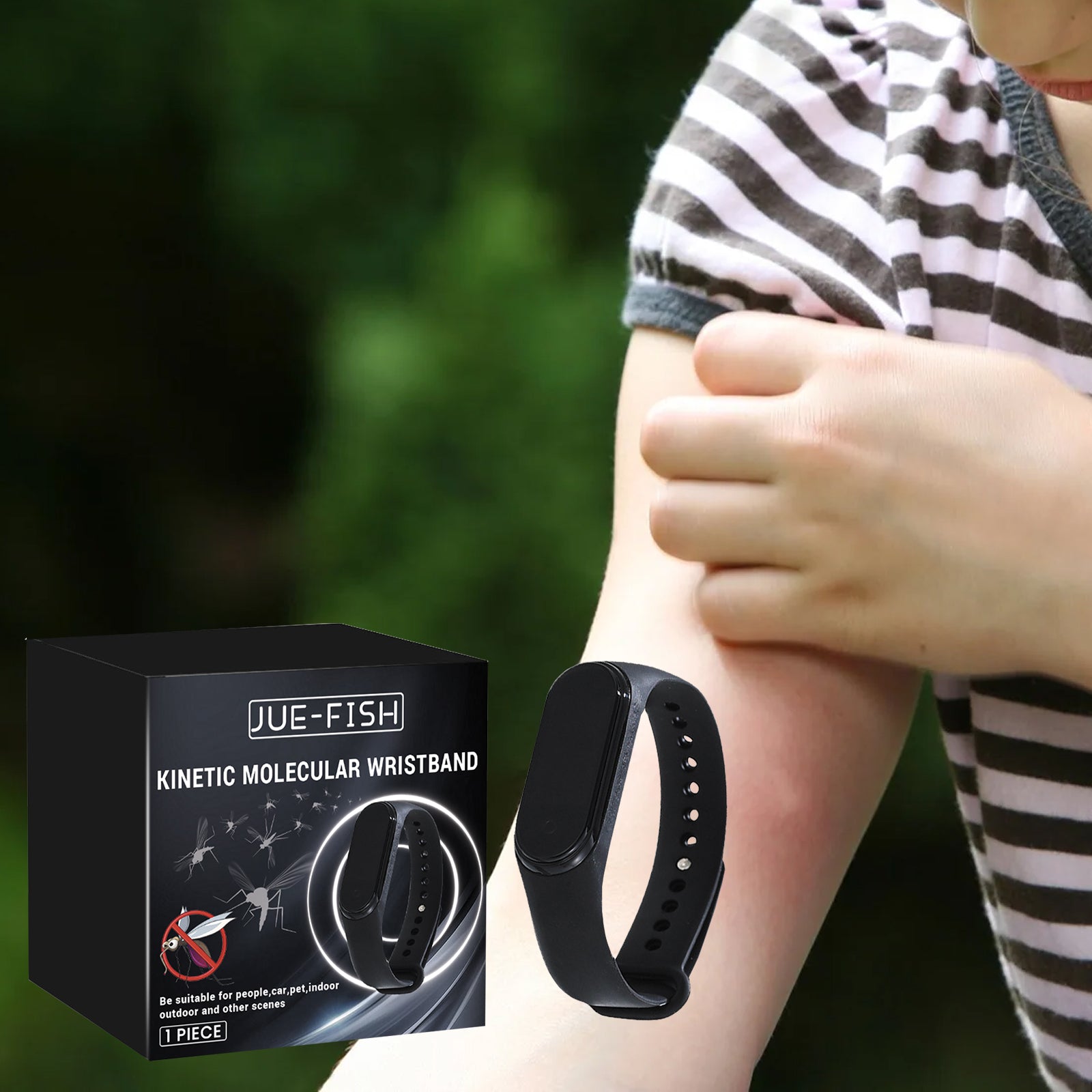 Black ultrasonic mosquito repellent wrist watch with adjustable silicone band for outdoor protection. — view 5