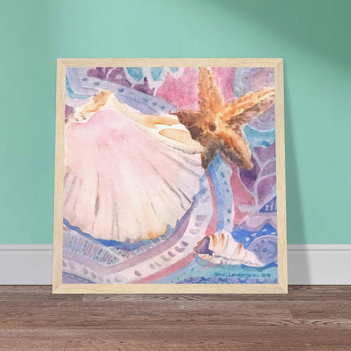 'Starfish' Watercolor I 12x12 inch Wooden Framed Art Print I Original Artwork by American Artist Barbara Cleary-3