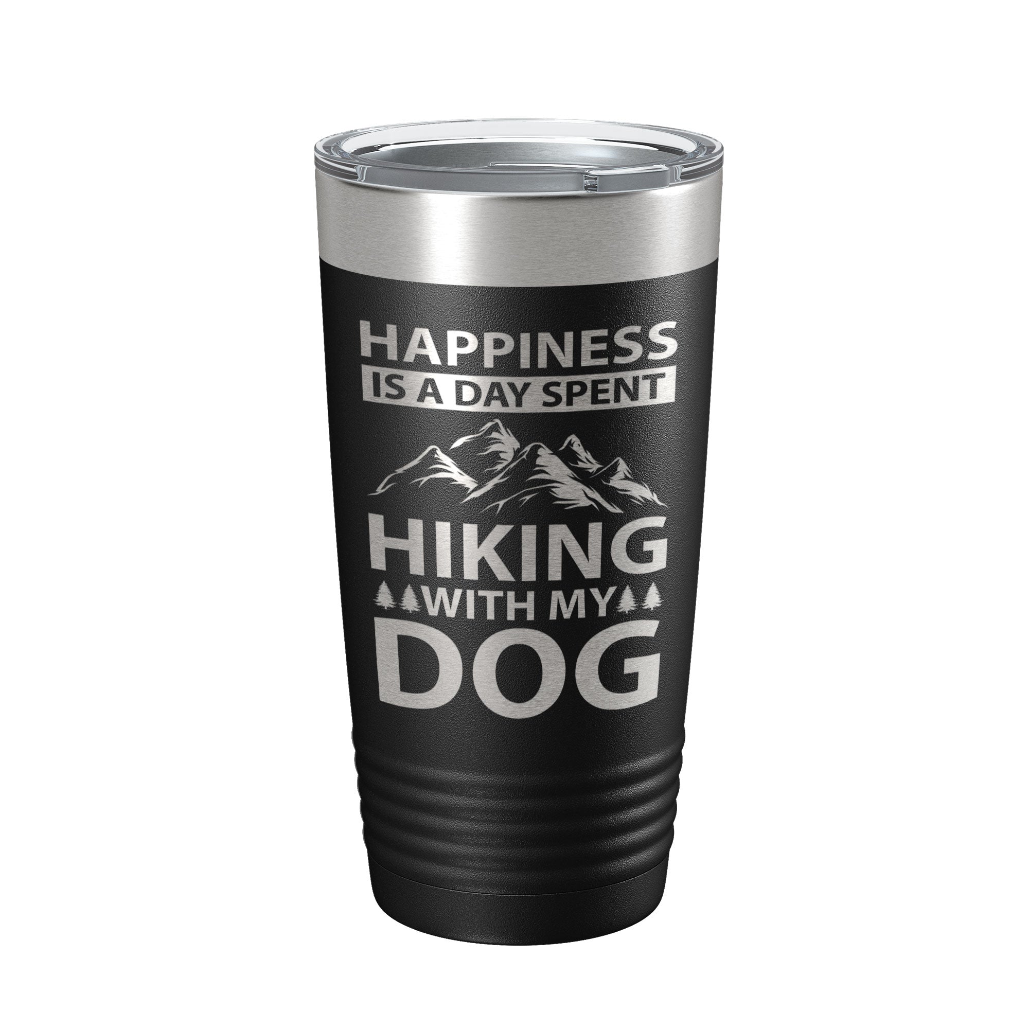 Dog lover 20oz stainless steel travel tumbler with laser engraved hiking quote and clear lid