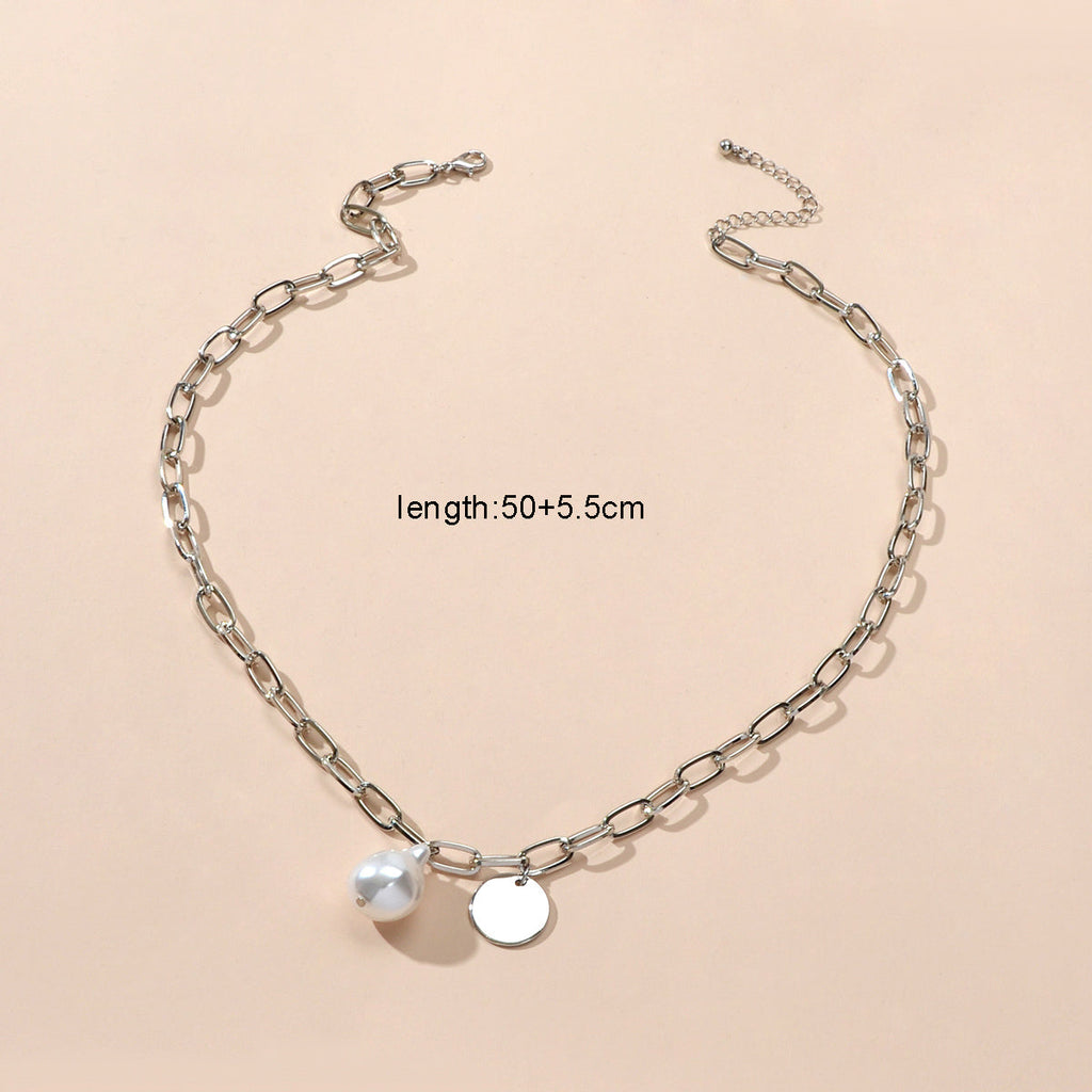 Silver chain pearl disc necklace for women featuring a shiny pendant for elegant party wear — view 5