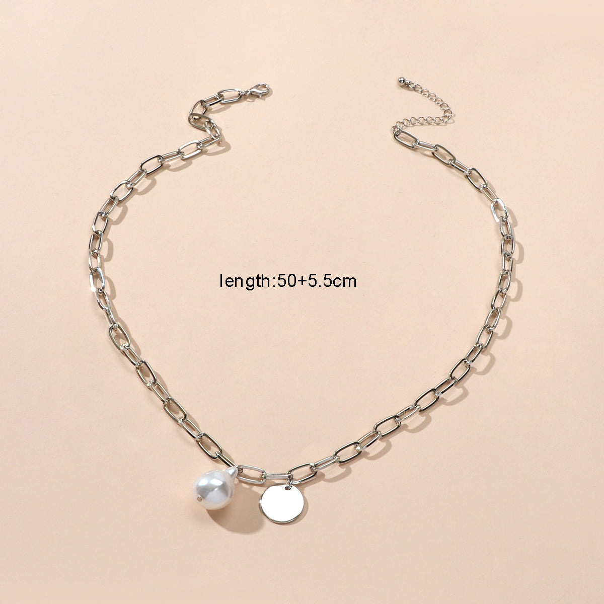 Silver chain pearl disc necklace for women featuring a shiny pendant for elegant party wear — view 5