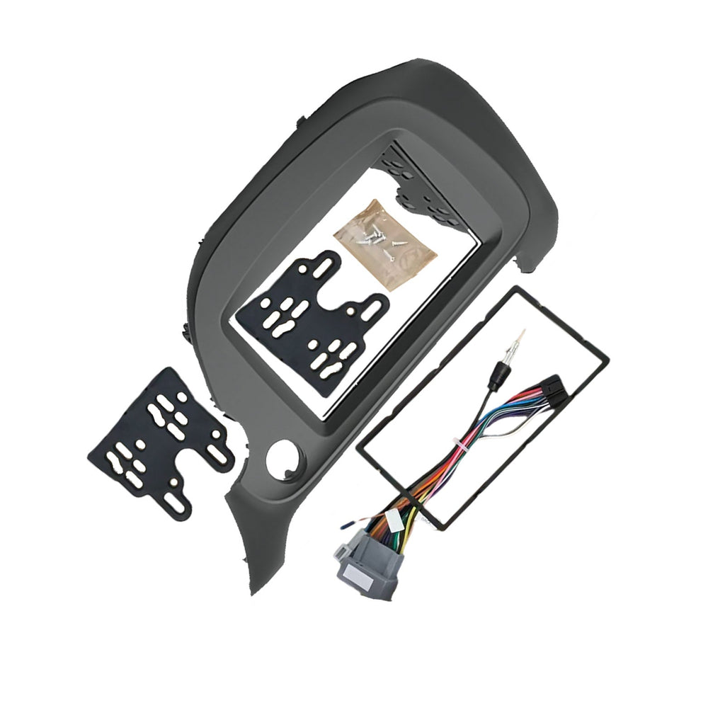 Black ABS plastic car stereo radio dash panel trim and Android navigation adapter cable set — view 2