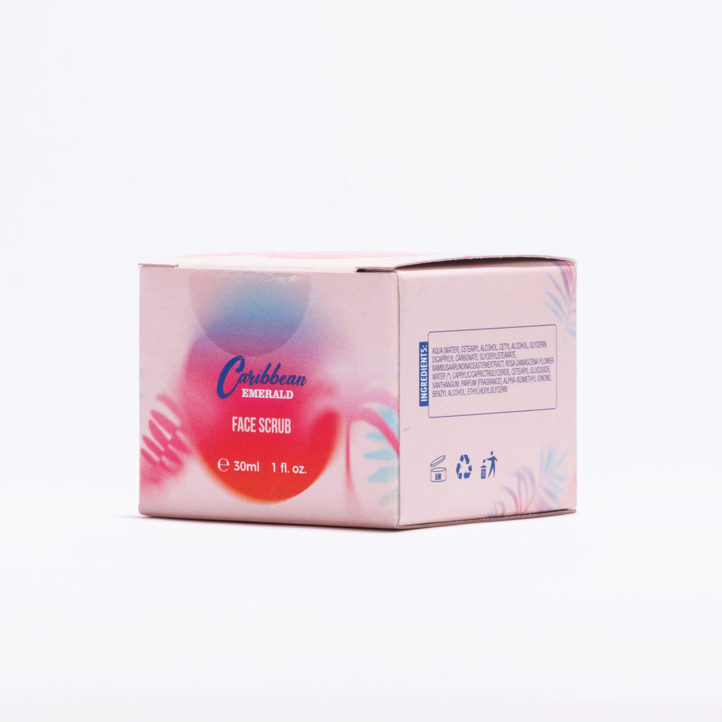 Delicate face scrub jar featuring natural bamboo extract and soothing organic rose water formulation. — view 3