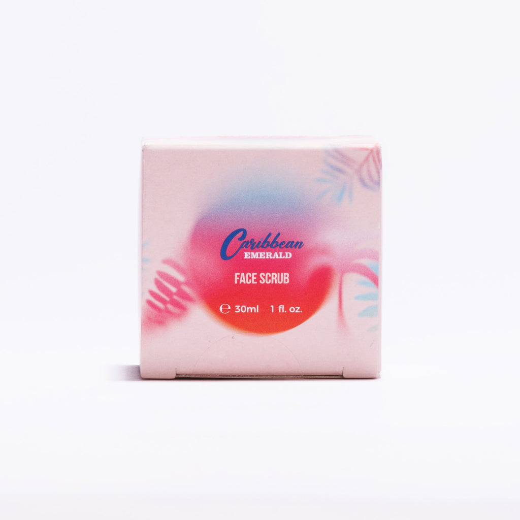 Delicate face scrub jar featuring natural bamboo extract and soothing organic rose water formulation.