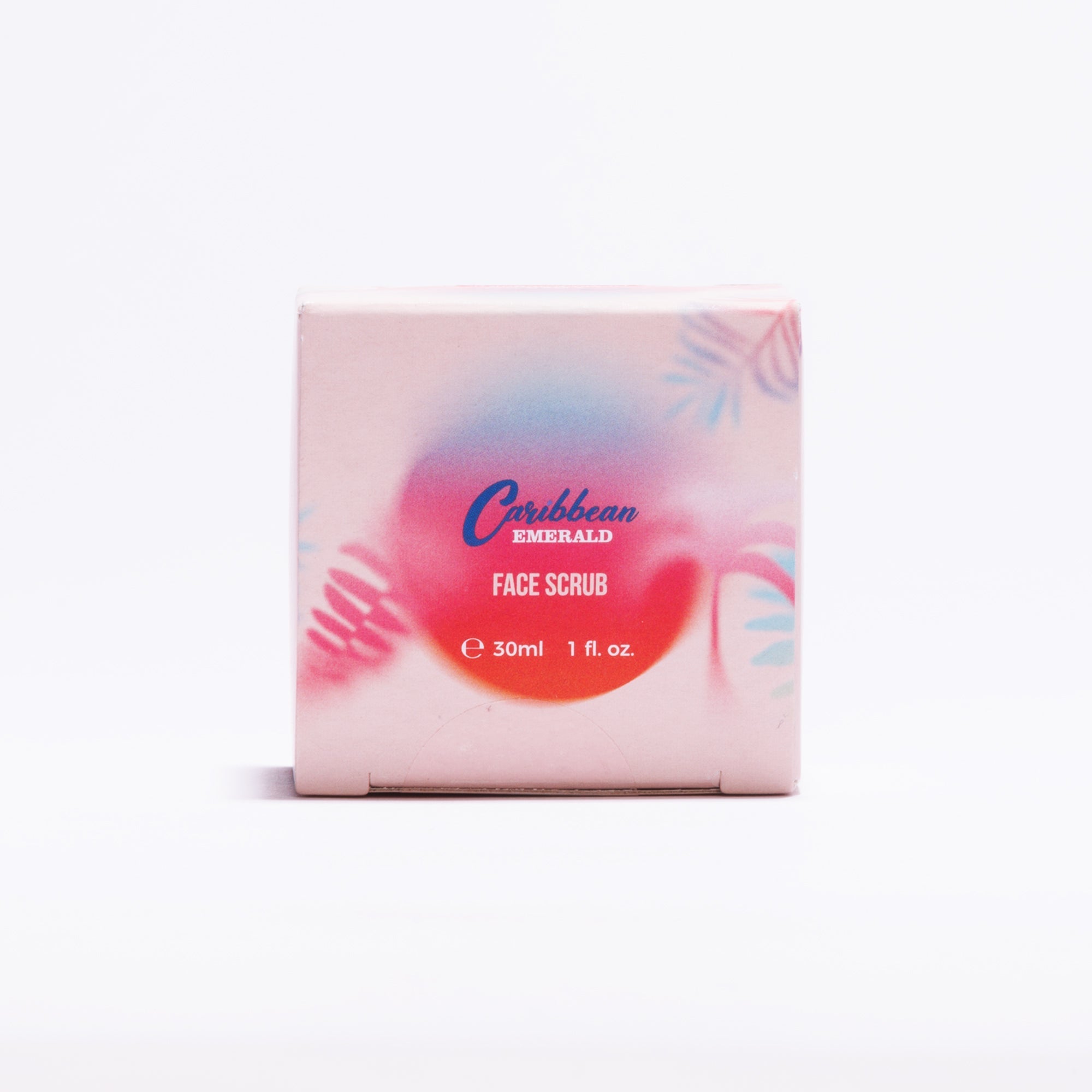 Delicate face scrub jar featuring natural bamboo extract and soothing organic rose water formulation.