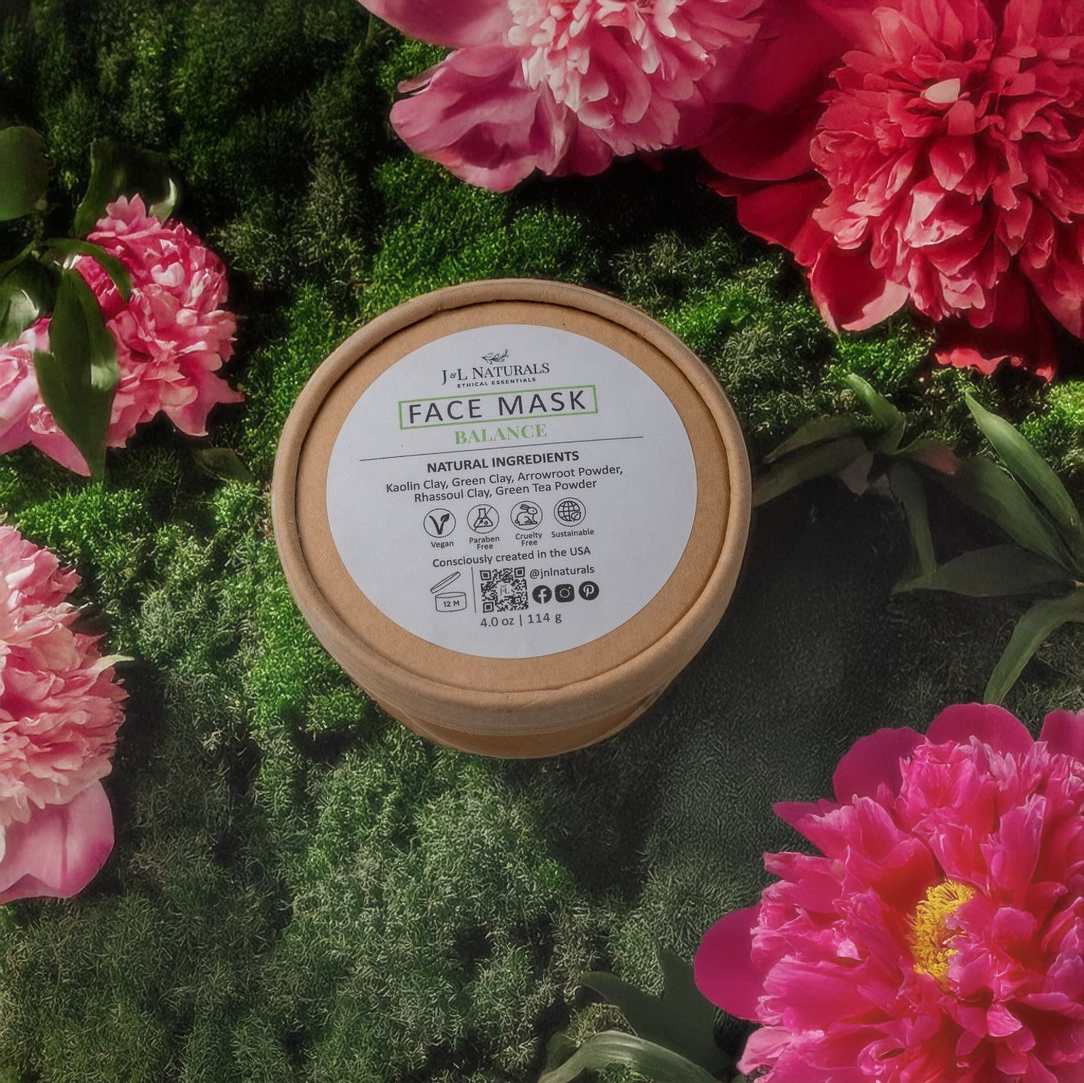 Natural clay face mask in zero-waste eco-friendly packaging with botanical ingredients for skincare routines