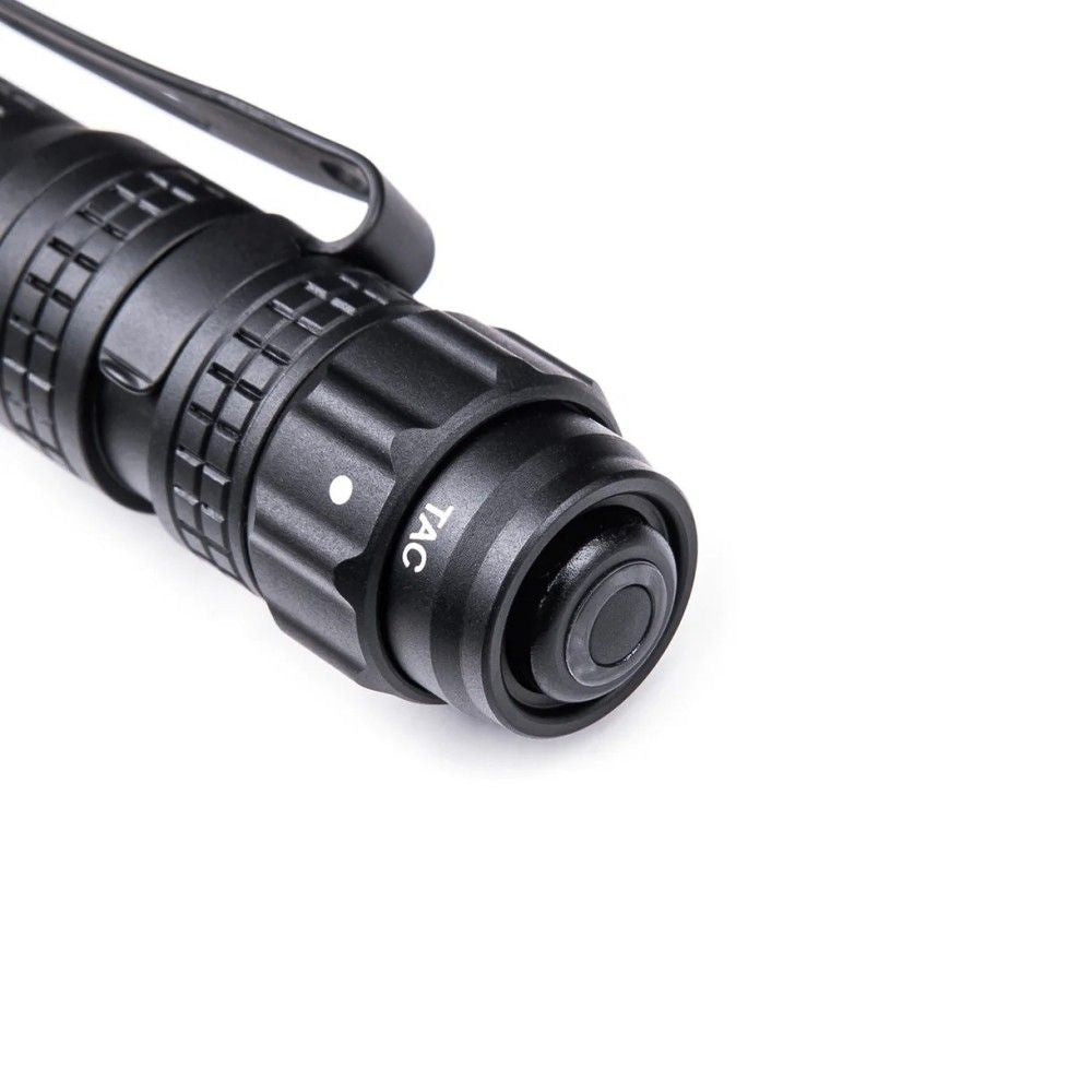 Black NEXTORCH TA22 tactical penlight flashlight with strike bezel and pocket clip — view 3