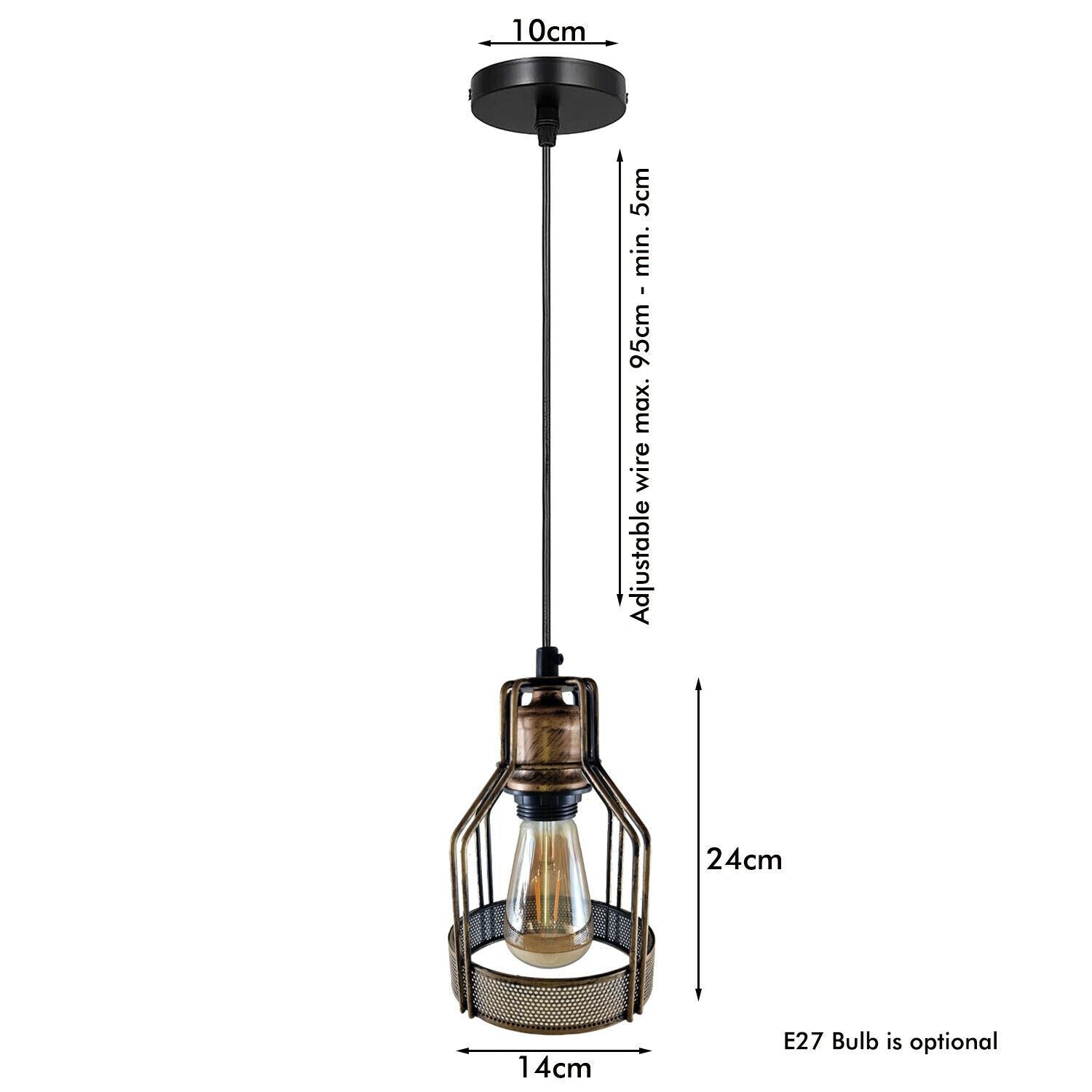 Vintage industrial brushed copper pendant light with a retro birdcage silhouette and hanging cable. — view 4