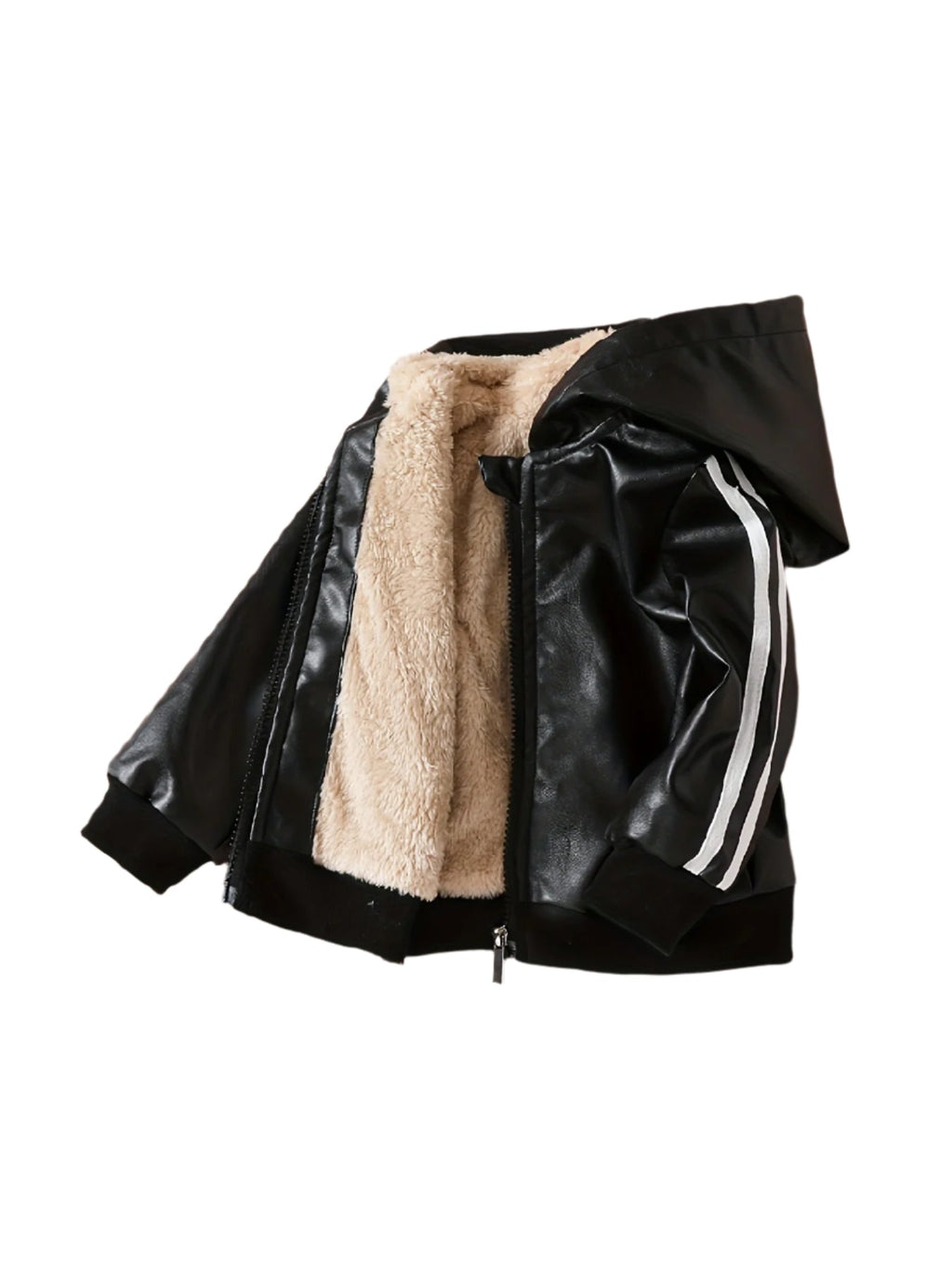 Boys casual hooded winter jacket with plush lining and front zipper closure for cold weather