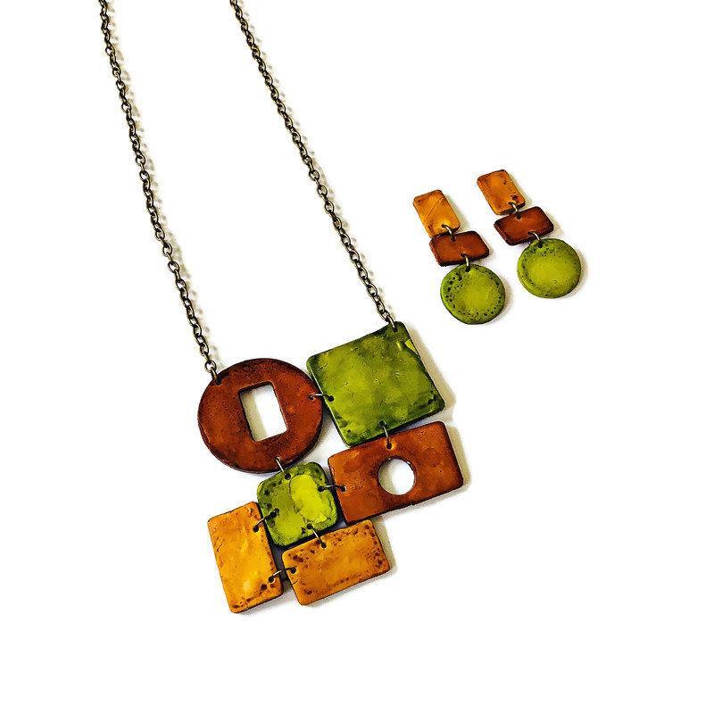 Fall Jewelry Set with Bold Chunky Statement Necklace & Long Geometric Earrings-0