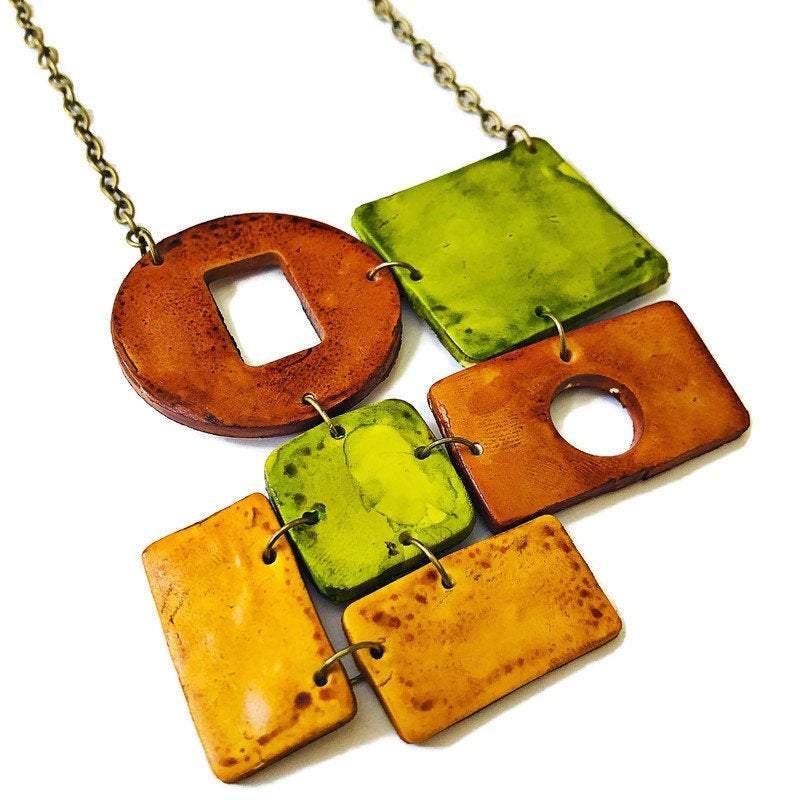 Fall Jewelry Set with Bold Chunky Statement Necklace & Long Geometric Earrings-2
