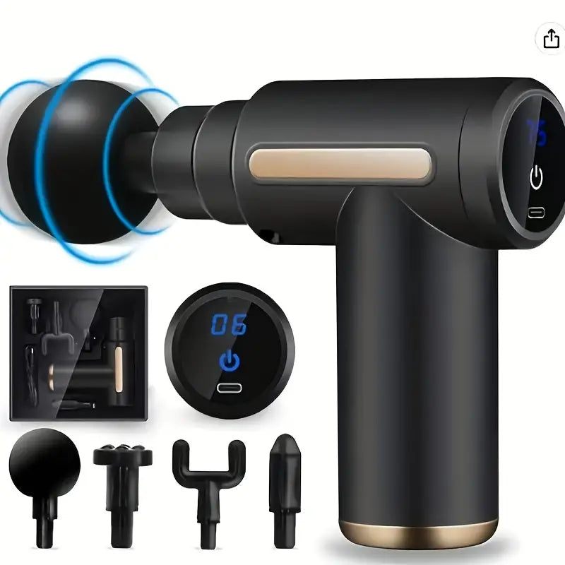 Black ultra-compact rechargeable deep tissue massage gun designed for targeted muscle recovery — view 4