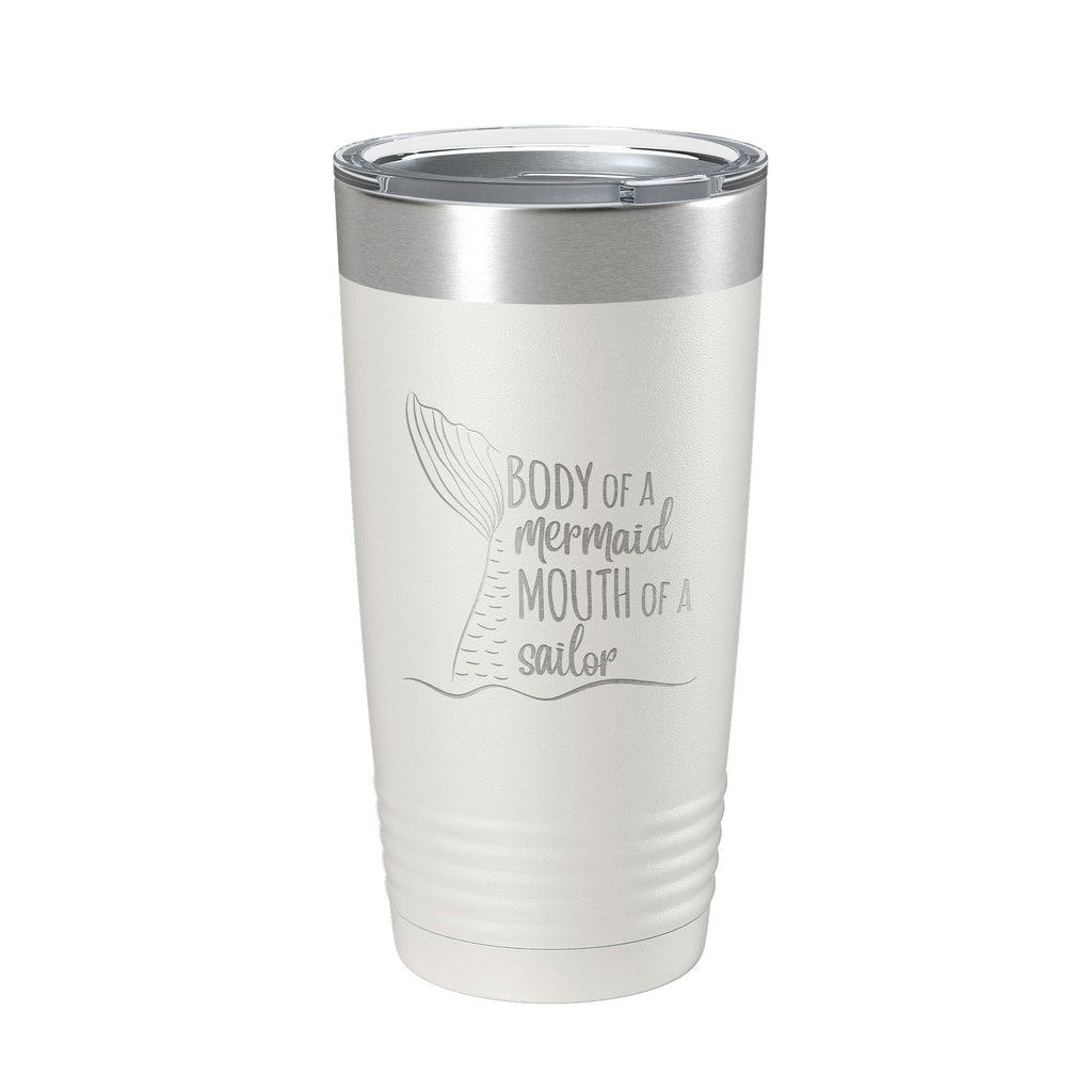 Funny laser engraved 20oz stainless steel insulated tumbler featuring mermaid and sailor quote — view 2