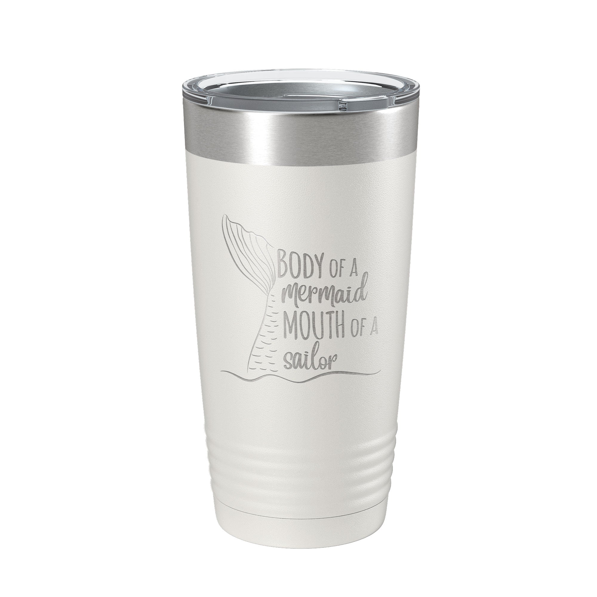 Funny laser engraved 20oz stainless steel insulated tumbler featuring mermaid and sailor quote — view 2