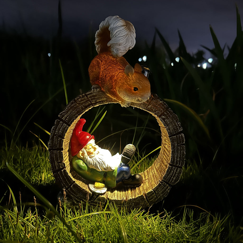 Resin squirrel garden statue with integrated solar light for outdoor patio decor — view 4