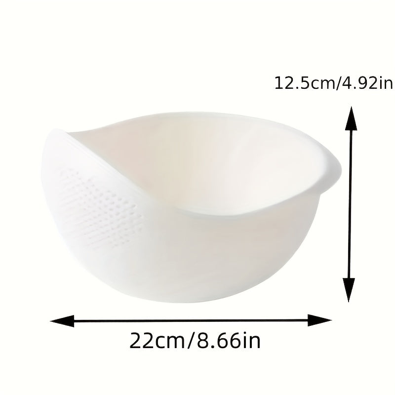 White modern plastic kitchen washing basket and strainer for rinsing rice, fruits, and fresh vegetables. — view 2