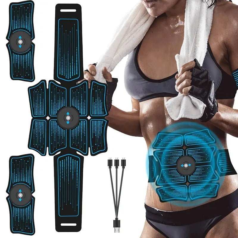 USB rechargeable muscle toner set for abdomen and arms featuring fitness gel pads and control units — view 3