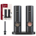 Two compact plastic electric pepper grinder and sea salt mills with one-touch button operation