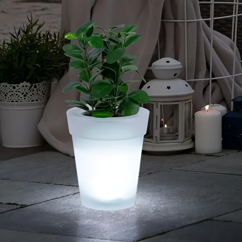 White flush mount outdoor solar LED garden pot light spotlight with polished plastic finish. — view 2