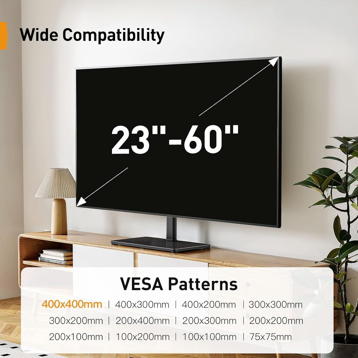 Universal height adjustable tabletop TV stand with sleek tempered glass base and metal frame — view 2