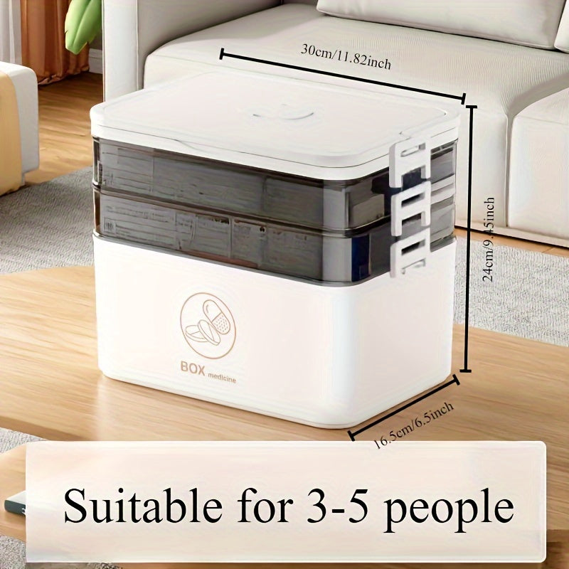 Large white plastic waterproof medicine storage box with transparent lid and secure clip-on closure — view 2