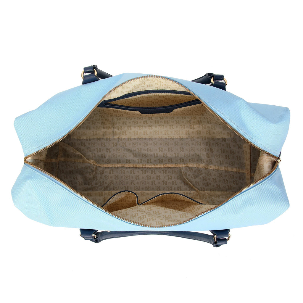 Barbara XL Canvas Weekender Duffel Bag with vegan leather straps and shiny gold hardware — view 3