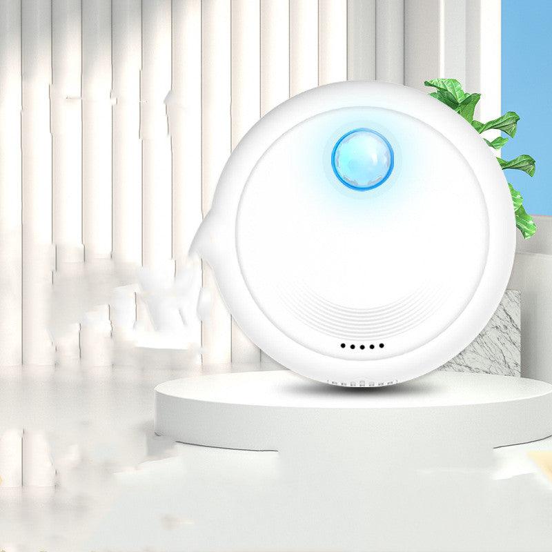 White plastic electronic cat litter basin deodorizer device with USB charging cable for pet odor control