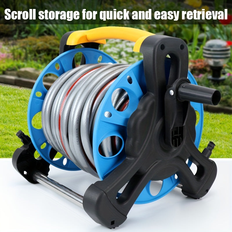 Compact garden hose stand in vibrant blue plastic, freestanding portable frame for outdoor yard organization — view 4