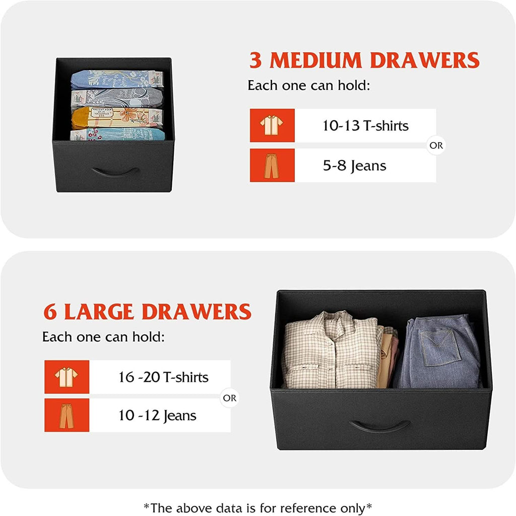 Charcoal black 9-drawer fabric storage tower with steel frame and water-resistant wood top — view 5