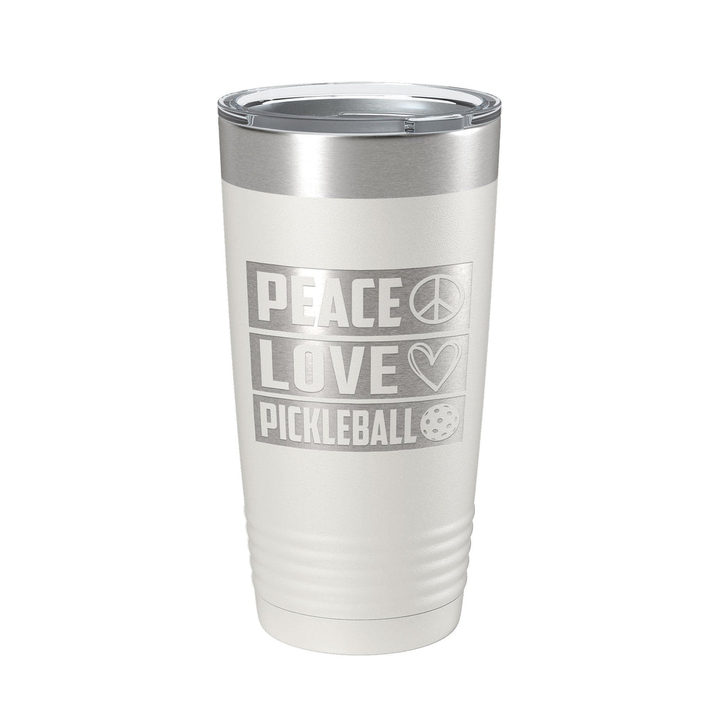 Peace Love Pickleball laser engraved 20 oz stainless steel travel tumbler with clear straw lid — view 2