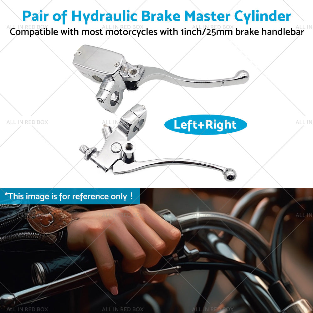 Chrome motorcycle brake master cylinder and clutch lever set in polished aluminum for 1-inch handlebars — view 4