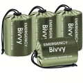 Green outdoor camping sleeping bag set with compass and whistle, four pack rectangular polyethylene design.