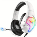 White NNETM gaming headset with RGB lighting, flexible microphone, and plush over-ear earmuffs
