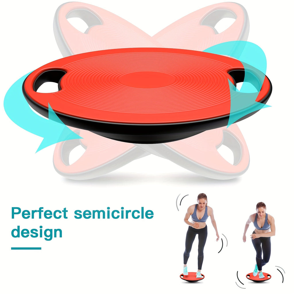 Red advanced yoga balance board with textured non-slip surface and stabilizing feet for core fitness training — view 4