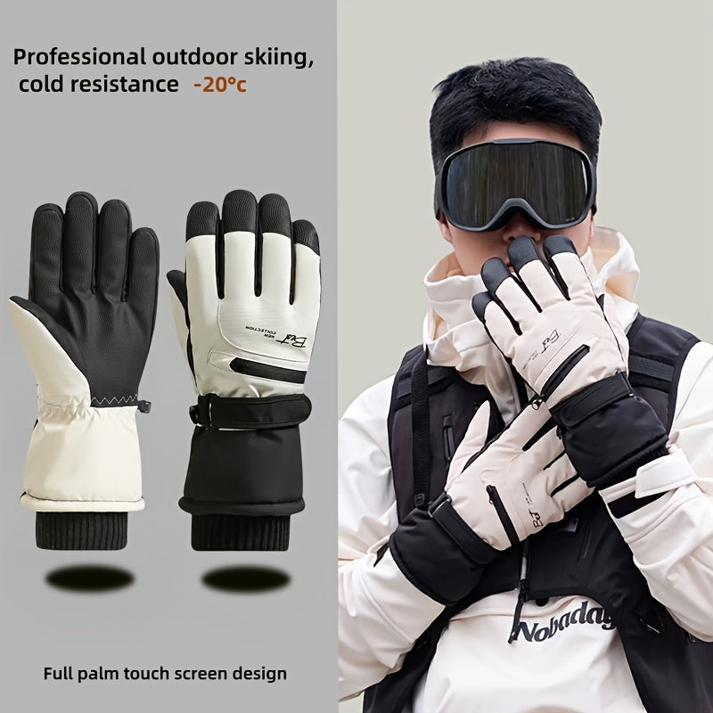 White men's winter touchscreen ski gloves with anti-slip palm grip and windproof exterior — view 4