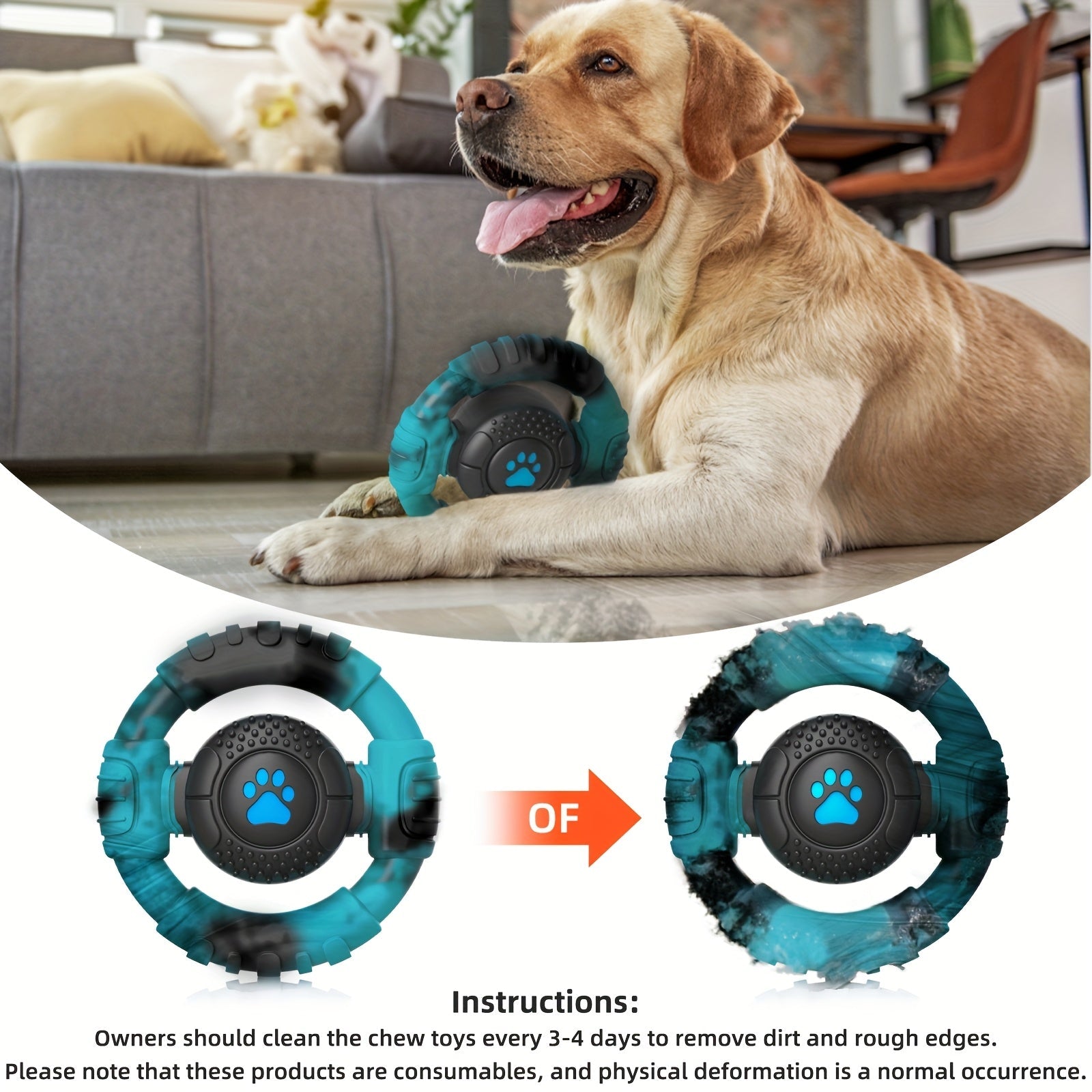 Blue steering wheel dog chew toy made of durable nylon for aggressive chewers and teething — view 3