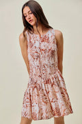 SO ME Shell Print Smocked Fit And Flare Mini Lined Dress-0