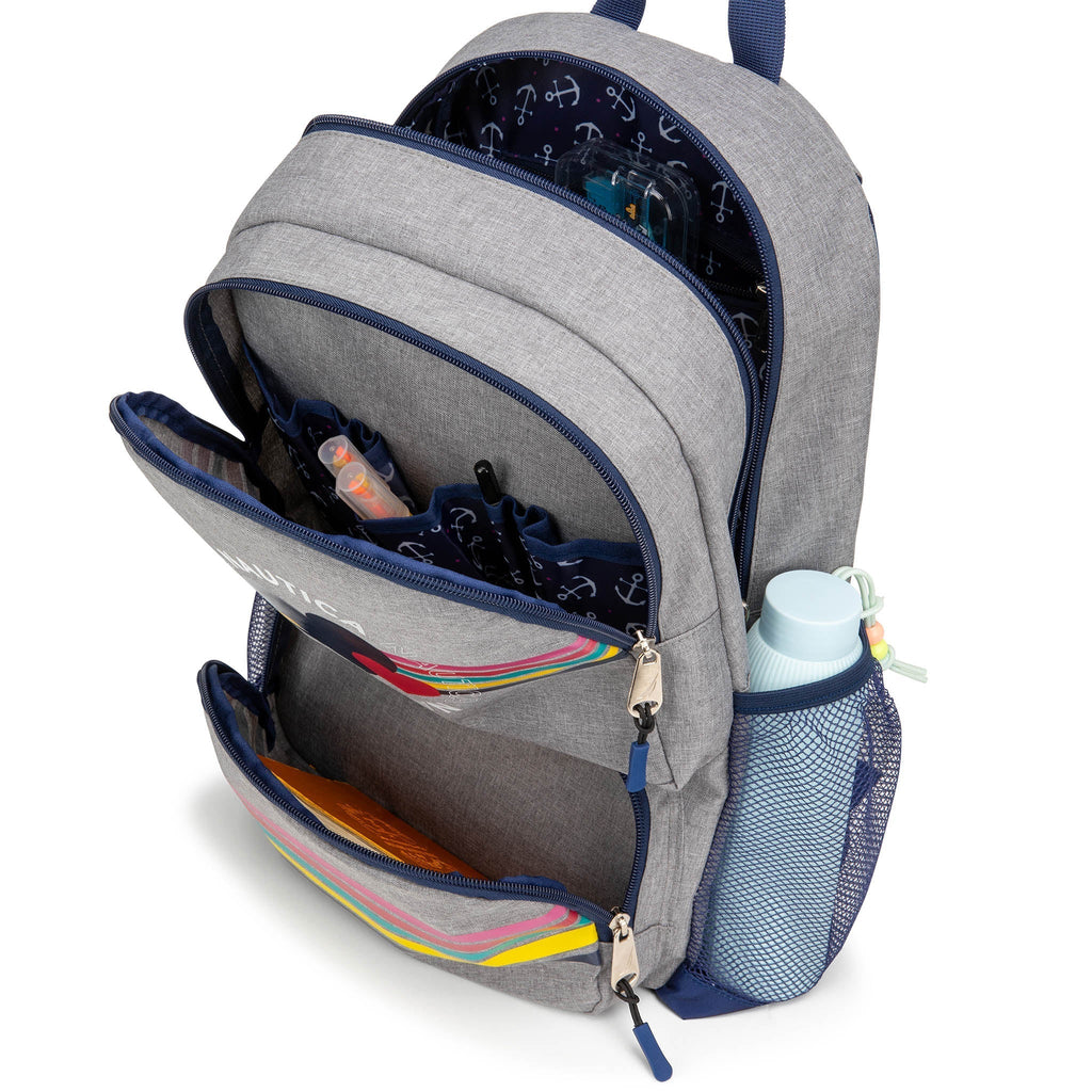 Nautica kids backpack with heart pattern, durable water-resistant polyester material, and padded shoulder straps — view 2