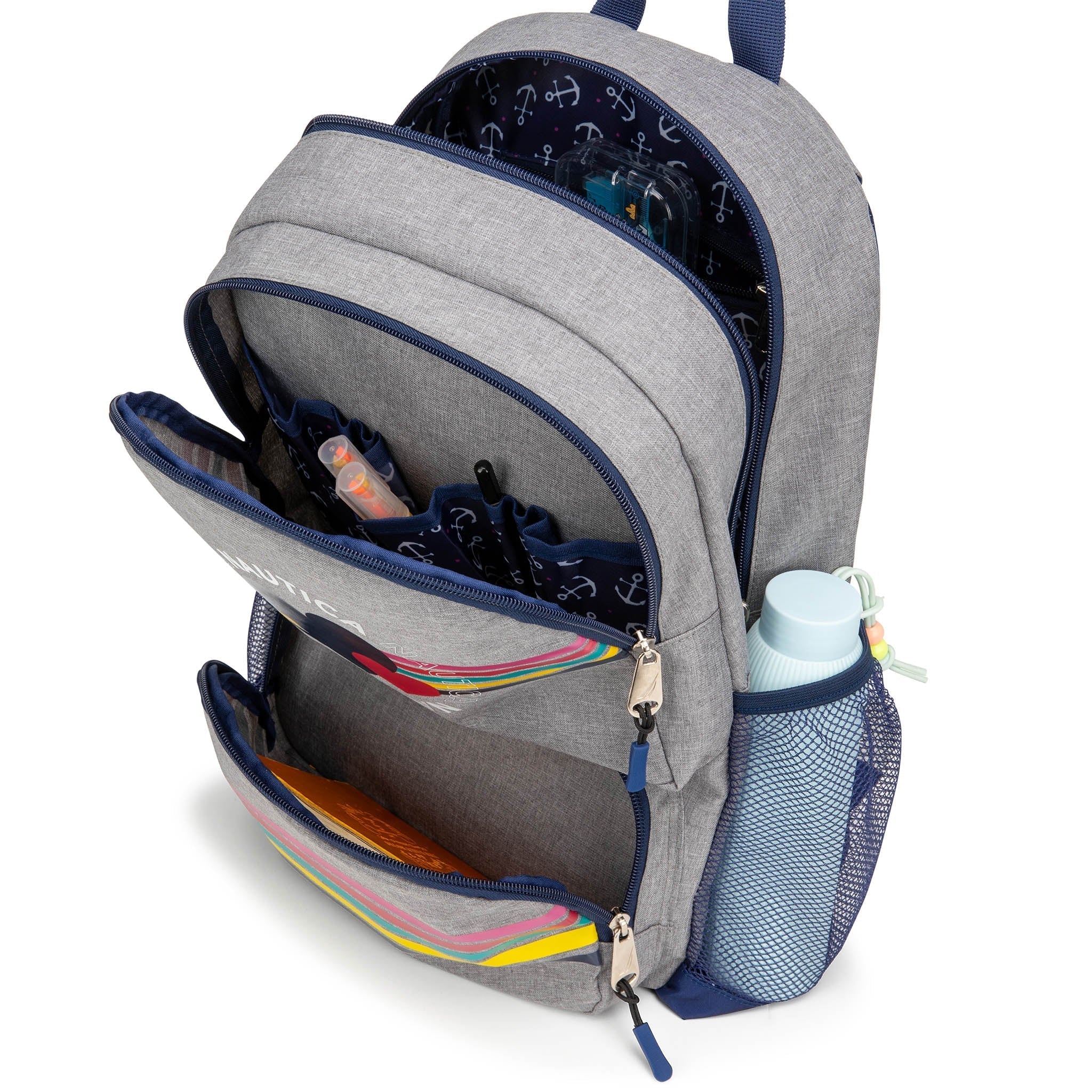Nautica kids backpack with heart pattern, durable water-resistant polyester material, and padded shoulder straps — view 2
