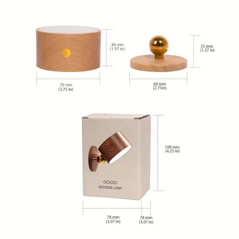 Wireless Sapele wood bedroom reading lamp with 360-degree rotating magnetic base and dimmable LED light — view 4