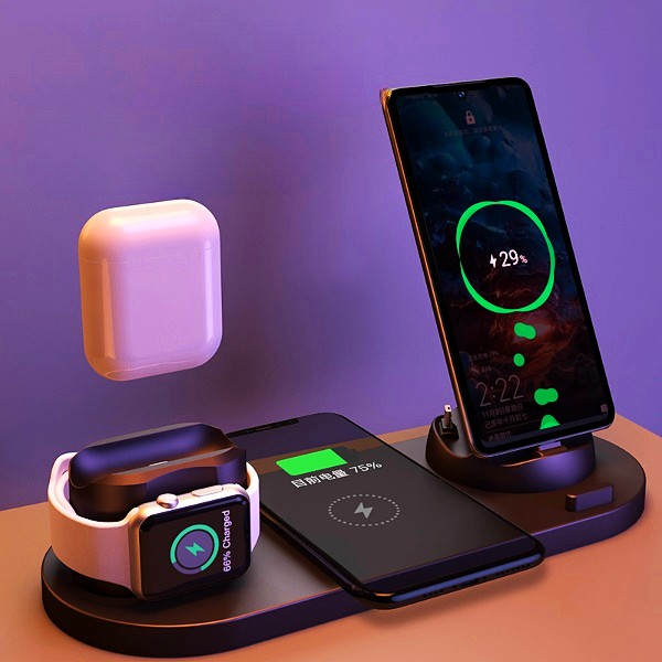 6-in-1 wireless charging dock station for phone, smartwatch, and accessories, minimalist design