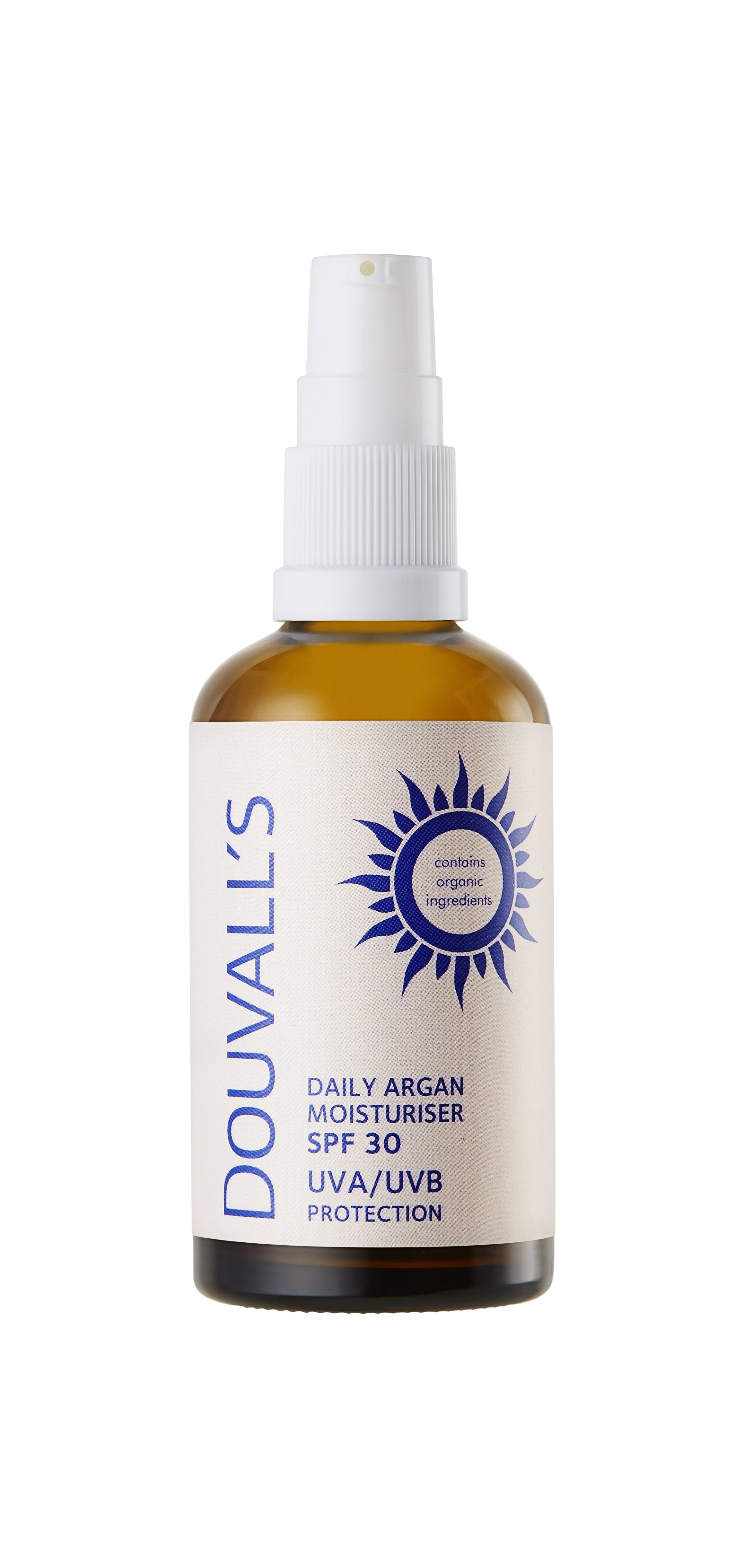 Argan daily moisturizer SPF30 in a 60ml recyclable glass bottle with white pump dispenser — view 2