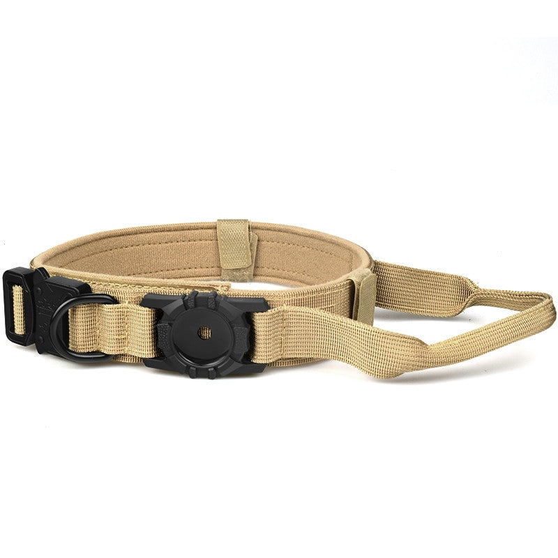 Tactical AirTag dog collar in solid color nylon with quick release buckle and tracker holder — view 9